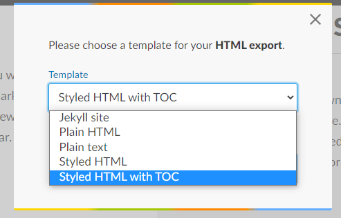 StackEdit's HTML export feature allows you to export HTML with a table of contents.