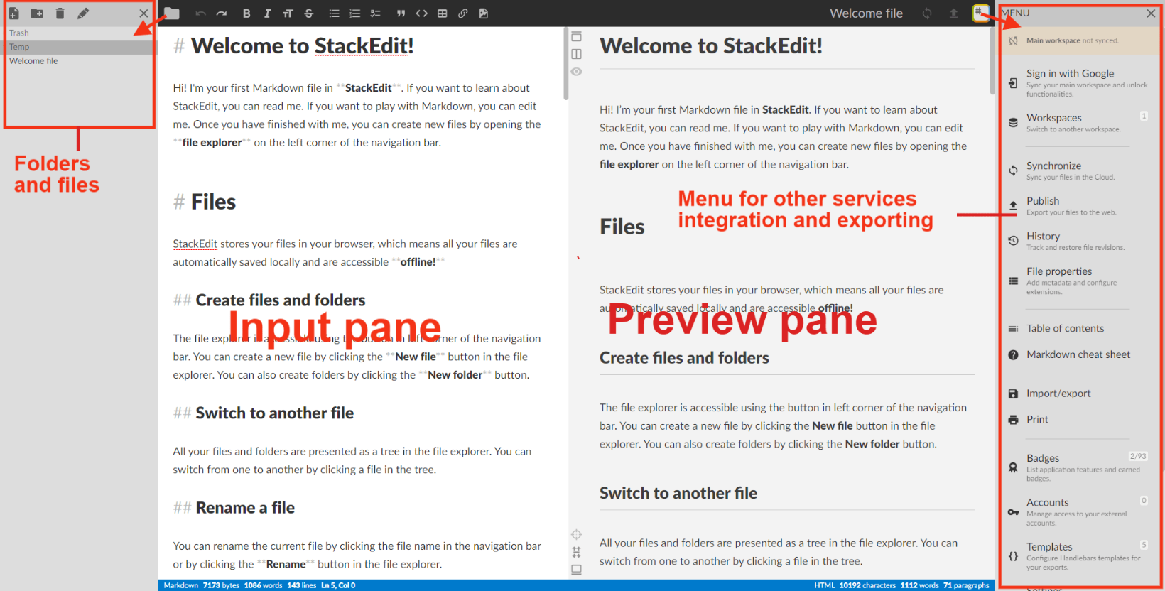 Overview of each part of StackEdit