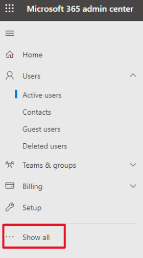 写真 : Microsoft365管理センターのすべてを表示のメニュー