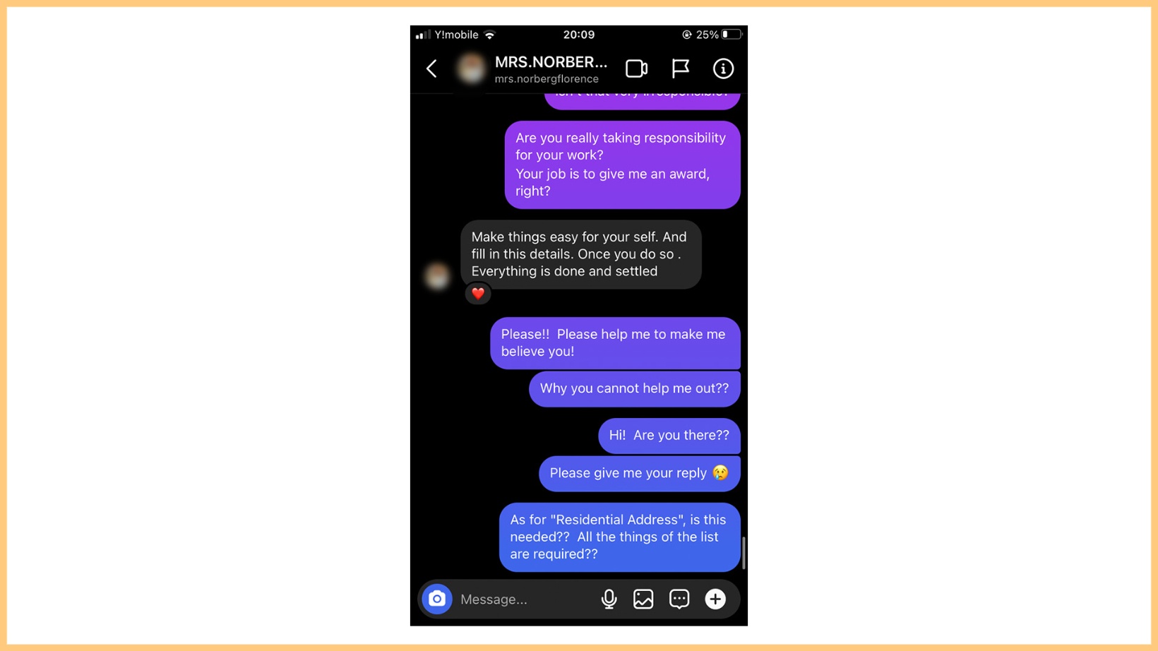 Screenshot of the actual communication