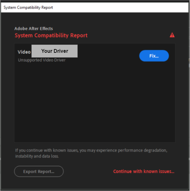 After EffectsやPremiere Proのシステムの互換性レポート